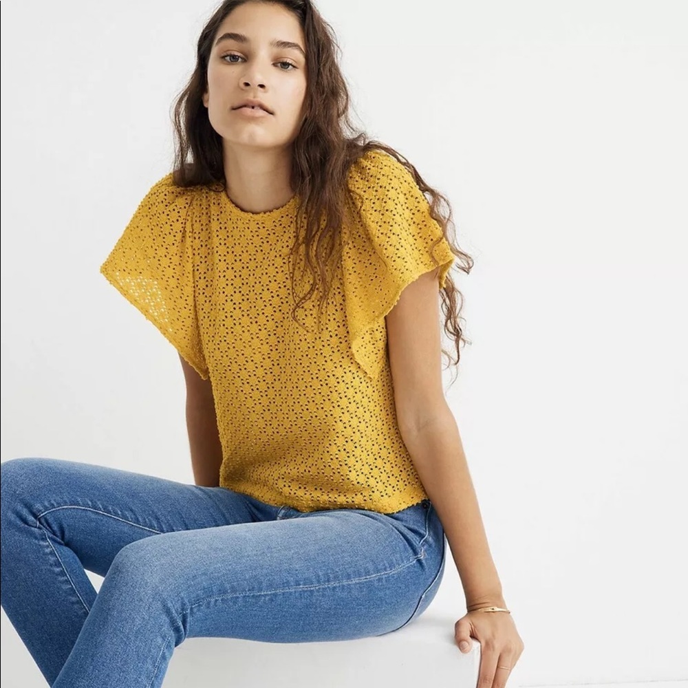 Madewell Texture Thread Eyelet Flutter-Sleeve Top